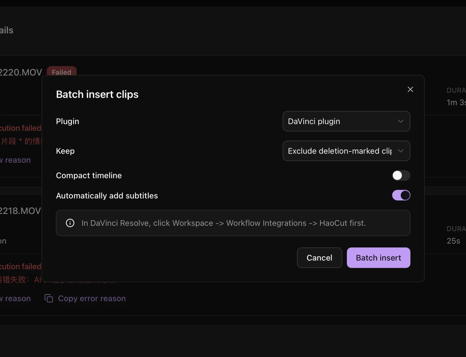 Keep condition, compact timeline, and automatic subtitles