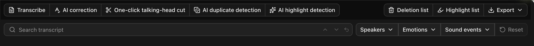One-click talking-head cut and deletion list controls